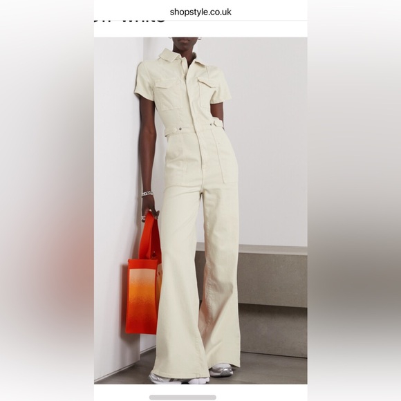 Good American fit for success denim wide leg boot cut jumpsuit- bone color - Picture 4 of 10